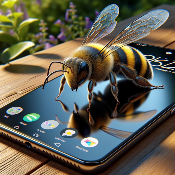 Bee reflecting in an mobile phone