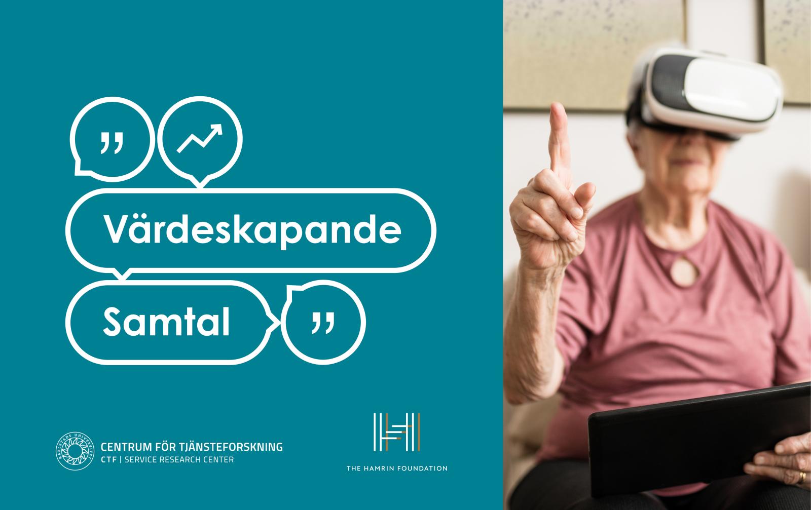 text och äldre dam med vr glasögon