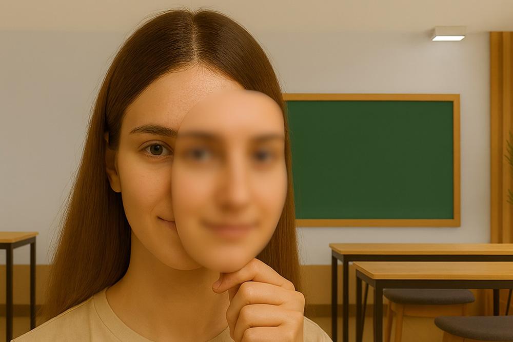 AI-genererad bild med flicka med mask för ansiktet