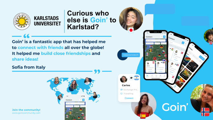 Picture shows the app going and people form different countries connecting