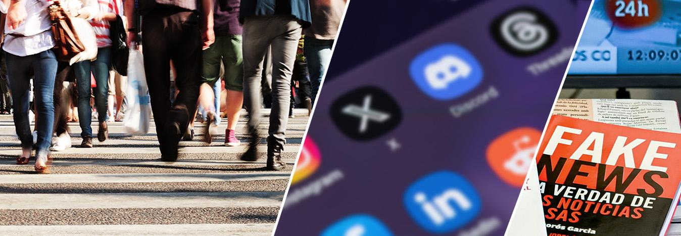 Sociala medier och folk som går över vägen