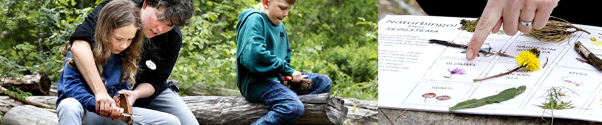 pedagog visar barn hur man täljer