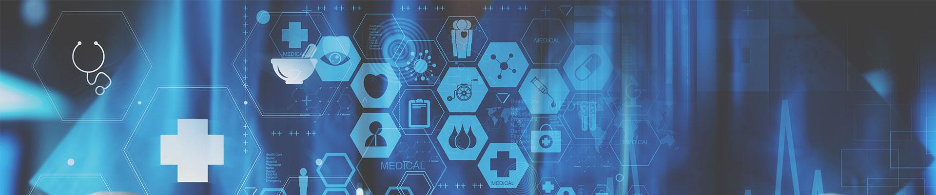 bild som illustrerar digital hälsa med symboler