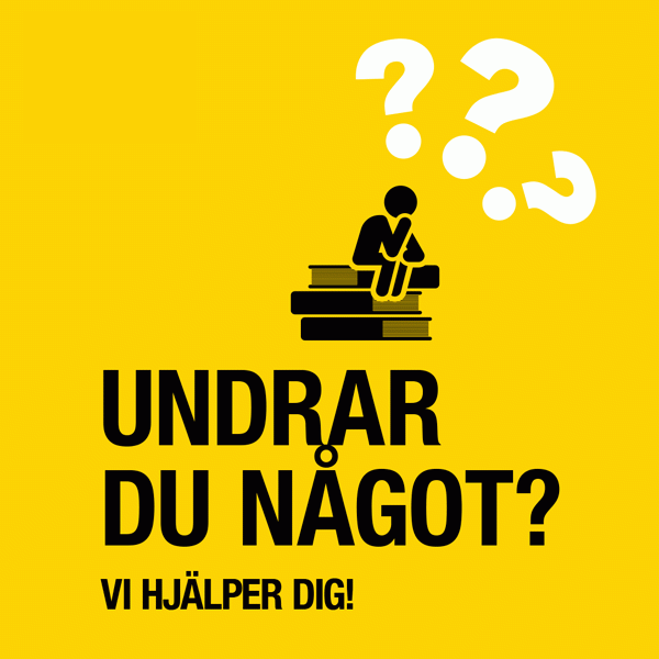 Illustration med texten "Undrar du över något? Vi hjälper dig"