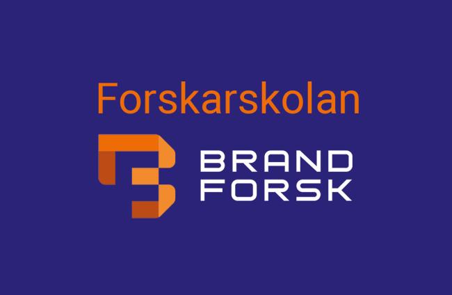 Stiliserad text som lyder Forskarskolan Brandforsk