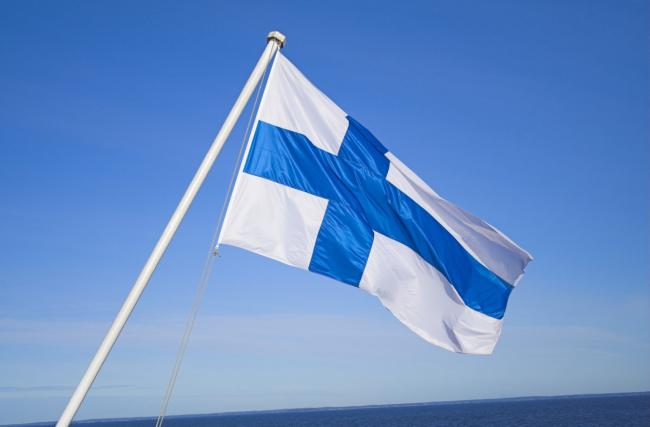Finnish flag and blue sky