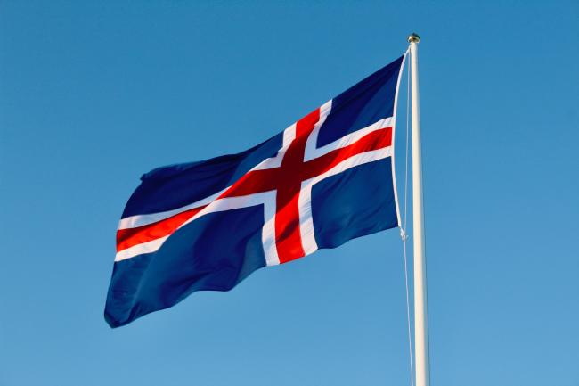 Iceland flag and blue sky