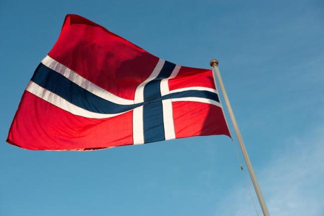 Norwegian flag and blue sky