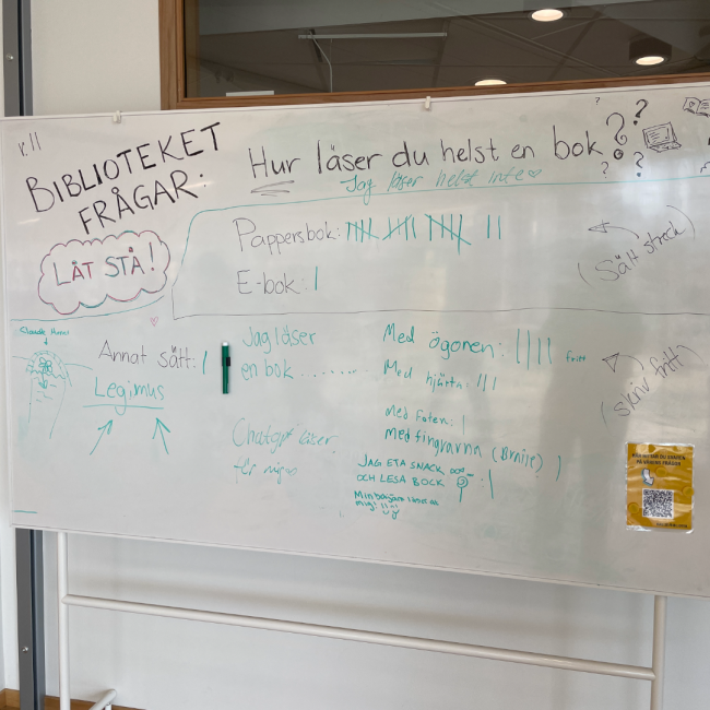 Whiteboardtavla som många skrivit på