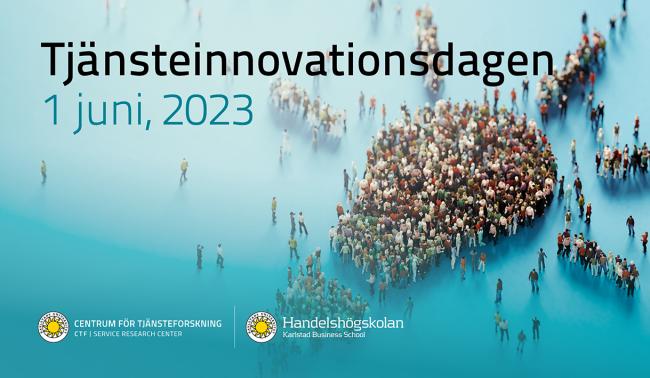 Människor som bildar en glödlampa med texten tjänsteinnovationsdagen 2023, 1 juni