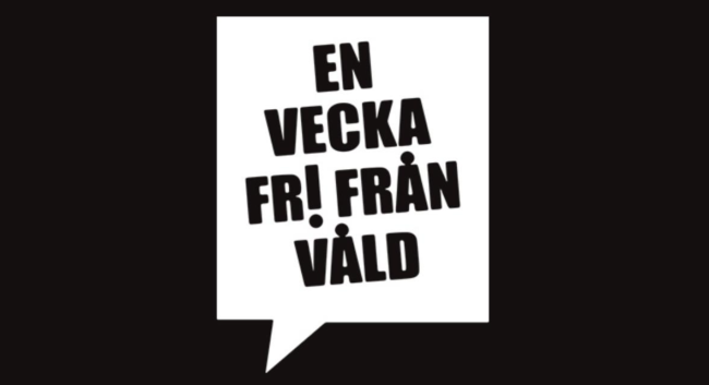 En svartvit bild med texten En vecka fri från våld