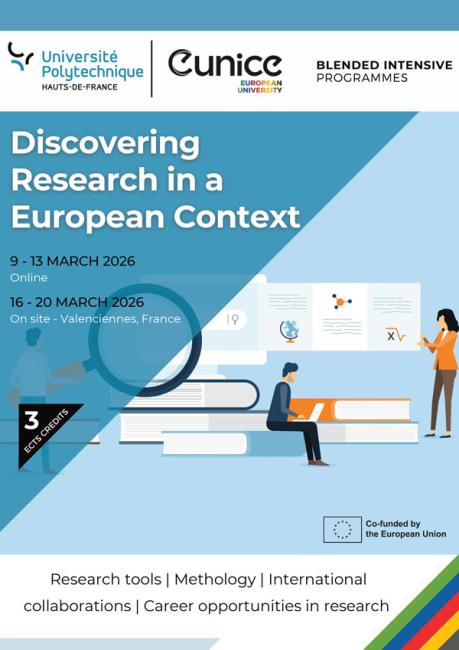 Flyer som visar grafiska element med kurstitel och datum