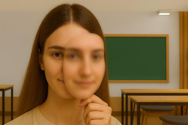 AI-genererad bild med flicka med mask för ansiktet
