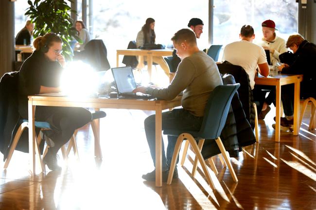 studenter i universitetsbiblioteket