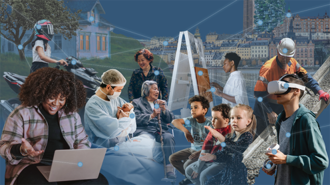 Collage av ett samhälle rskapat av AI