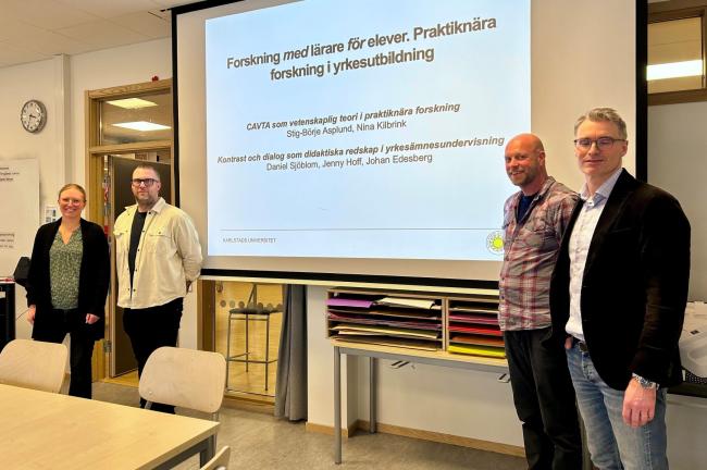 Nina Kilbrink  docent i pedagogiskt arbete  Johan Edesberg  gymnasielärare  Daniel Sjöblom  gymnasielärare  och Stig-Börje Asplund  professor i pedagogiskt arbete  samverkar i ett forskningsprojekt 