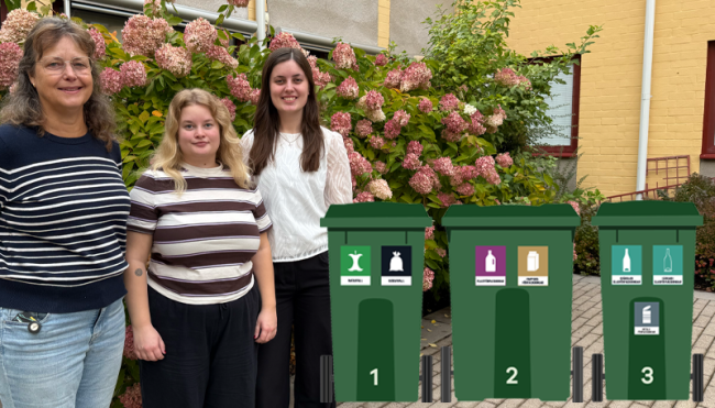Tre personer med sopkärl